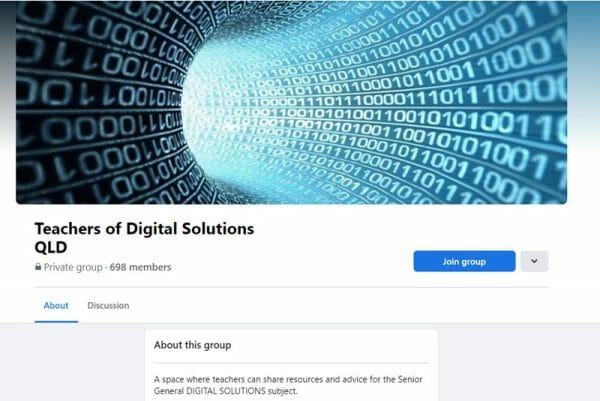 Screenshot of the Digital Solutions teacher Facebook group