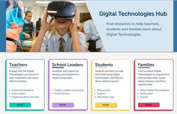 Screenshot of the Digital Technologies Hub
