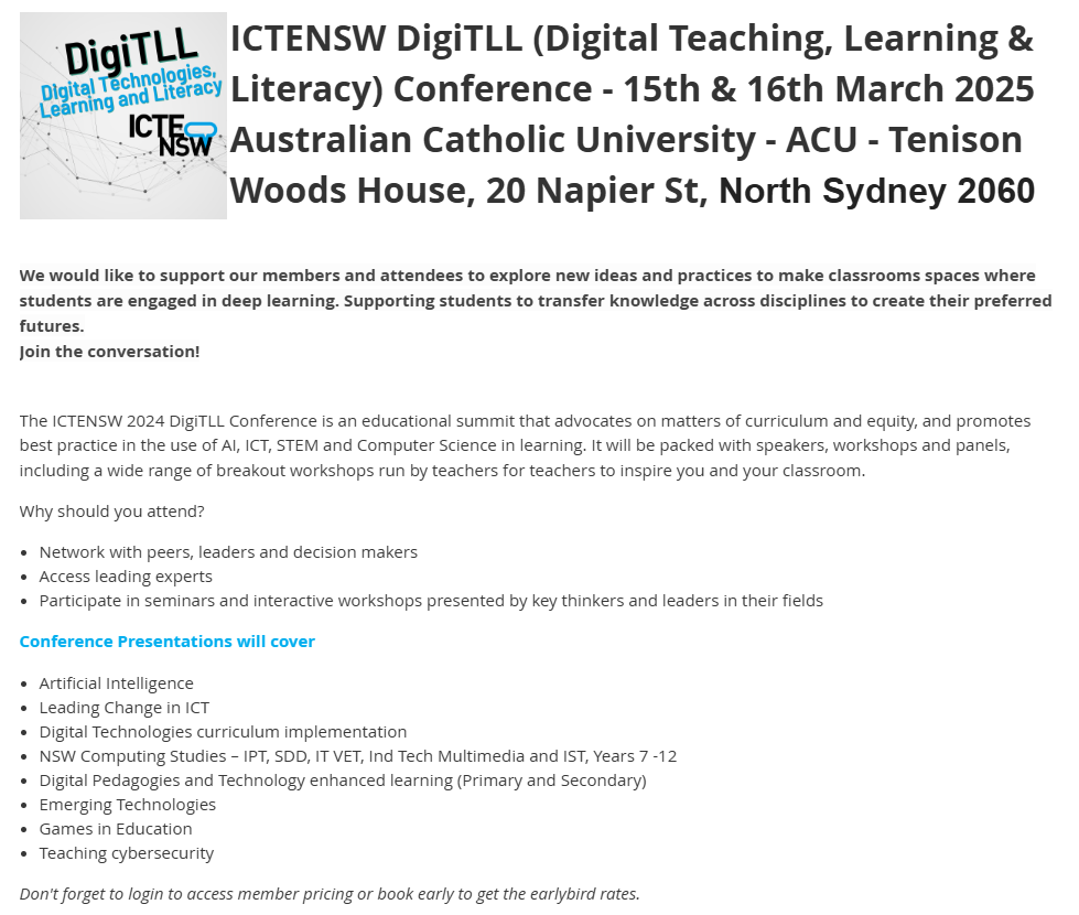 Screenshot of the conferences hosted by ICTENSW